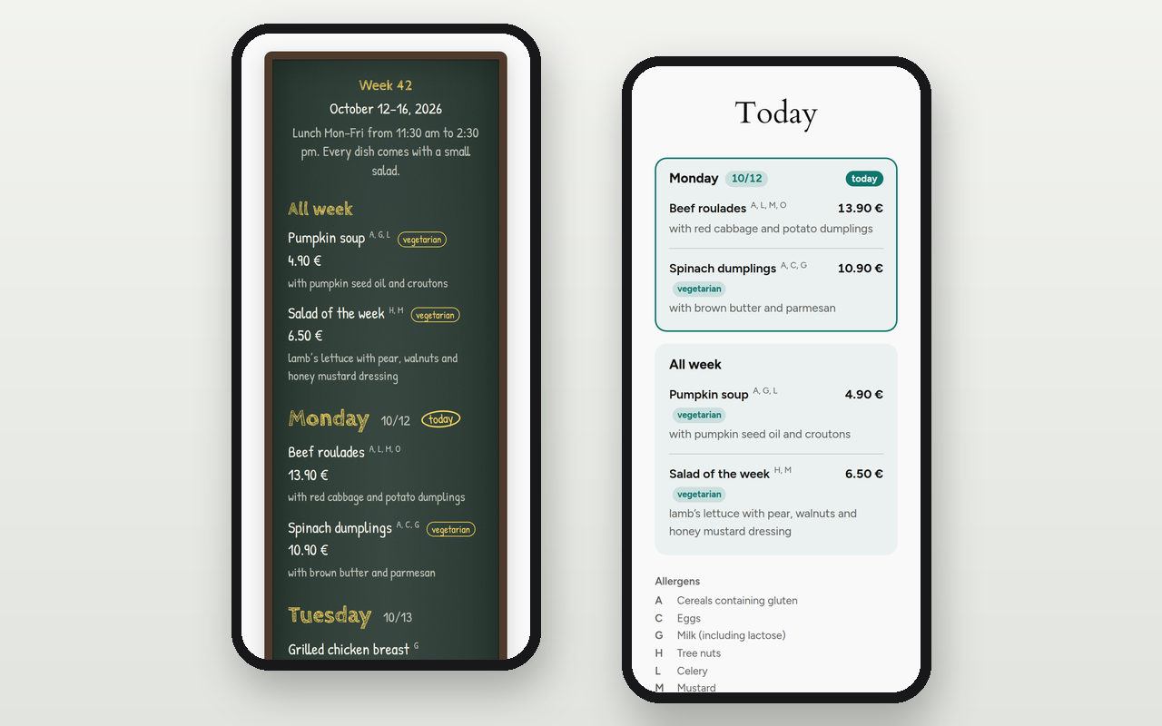 “Chalkboard” on a phone – and “Today” for your home page in the “Modern” design.